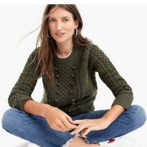J.CREW Pointelle Knit Popcorn Sweater Pullover Crew Neck Olive Green XS